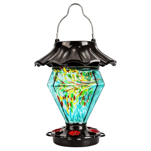 Solar Powered Color Changing Hummingbird Feeder for Outdoors Hanging, Gem Dia...