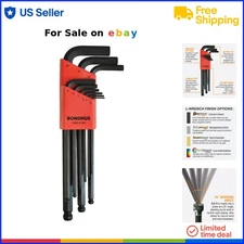 Set of 9 Balldriver L-wrenches Steel Multi-Use Hand Tools for Mechanical Repair