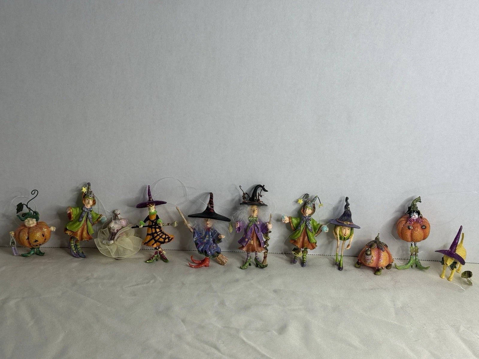 Halloween Witch Pumpkin Ornament Lot — Colorful Mixed Character Decorations