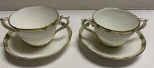  Coalport England Tea Coffee Gold Overlay 2 Handles 2 EA Cups & Saucers Antique