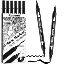 Reaeon Black Fabric Markers, Dual Tip Fabric Paint Markers, Permanent Fabric