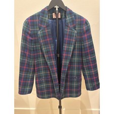 Vintage Petite Pendleton Wool Blazer Jacket Green Blue Tartan Plaid Size 12 USA