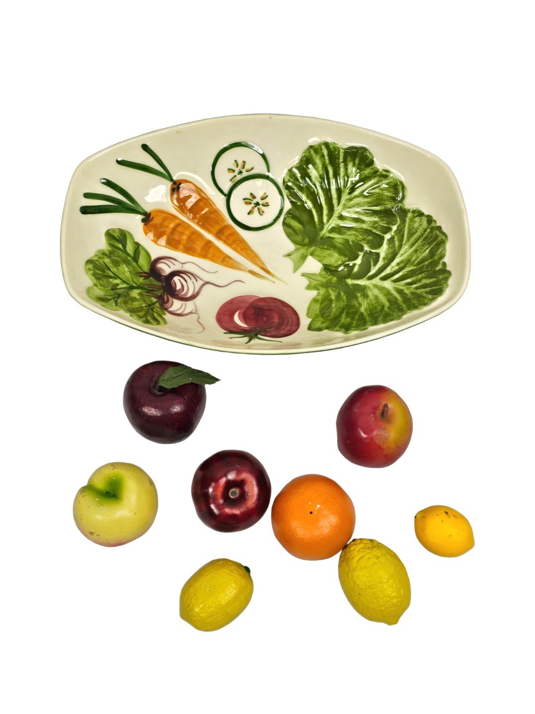 Vintage Los Angeles Potteries Serv. Fruit Centerpiece Bowl w/Fruits Ceramic Etc