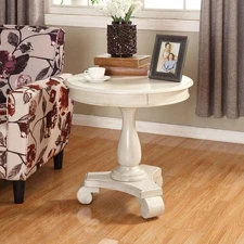 Rene White Round Wood Pedestal Side End Table - Small Accent Furniture