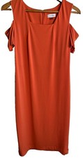 Calvin Klein Orange Cold Shoulder Sheath Dress Size 8 Scuba Knit Career Party
