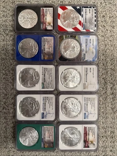 Lot of 10 - 2020 American Silver Eagles 1oz - All Graded NGC MS69