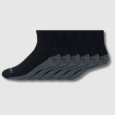 Dickies Men's 6 Pack Dri-Tech Comfort Quarter Socks Black Fits Shoe Size 6-12 US