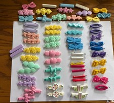 Vintage Girls Barrettes Plastic Some Have Metal Clap Lot Of 62