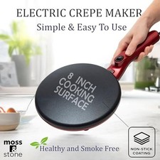 Moss & Stone Electric Crepe Maker 8 Inch Pancakes Blintz Chapati Tortillas