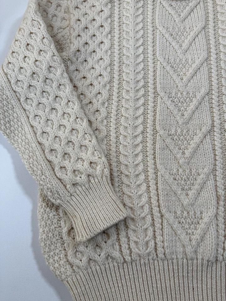 Suéter James Pringle Mujer XL Beige Lana Pescador Cable Tejido Grueso Escocia Foto 4 de 4