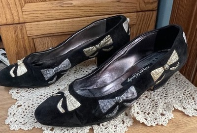 ANDREA PFISTER 80 s Black Suede Bow Pumps - Italian Made Ladies 7