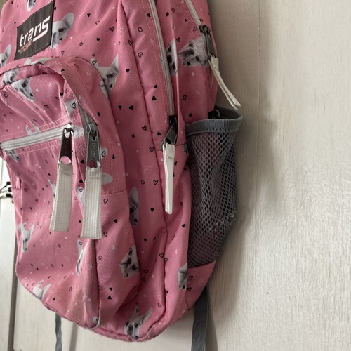 Jansport Backpack Trans Pink Pug Face Dog Heart Print Book Bag Full Size Nice - Picture 6 of 17