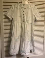 Madewell Women’s White/Blue Floral Button Front A-Line Short Sleeve Dress M