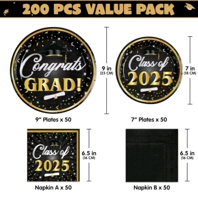 200 Pcs Graudtion Plates and Napkins 2025 with Gold Foil Graduation Party Sup... - Image 4 of 4