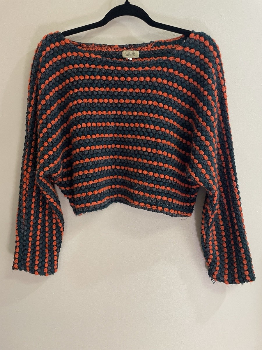 Piko 1988 Striped Orange and Black Crop Top Sweater Women's Size L