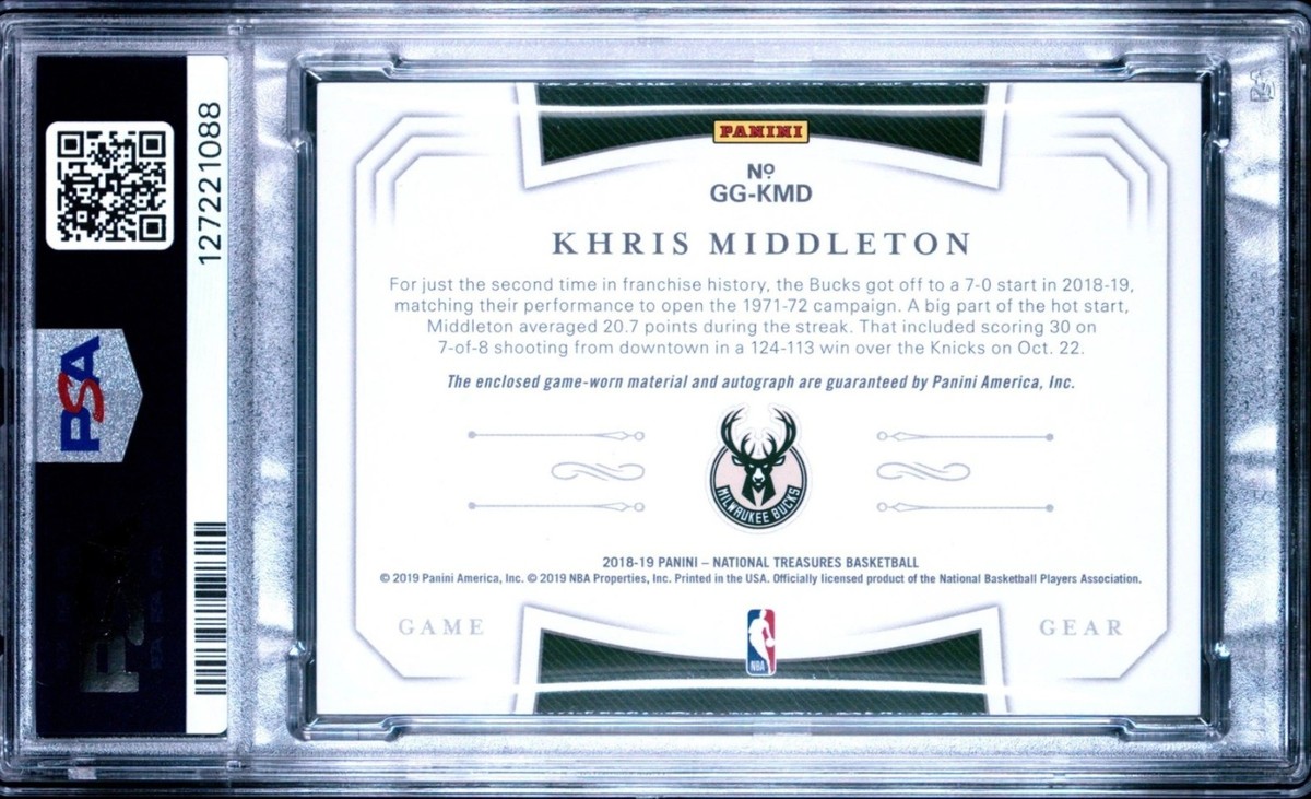 その他 Khris Middleton rc auto panini 2018 KHRIS MIDDLETON PSA 9 AUTO PANINI NATIONAL TREASURES GAME