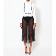 RED Valentino Poplin Dotted Lace Shirt Dress Sheer Tulle Maxi IT38
