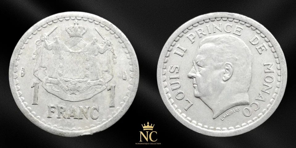 Monaco – 1943 – 1 franc - Louis II aluminium (N0262) - Photo 3/3