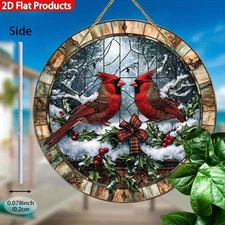 Christmas Acrylic Window Hanging Ornament 2D Flat Cardinals Holly Winter Decor