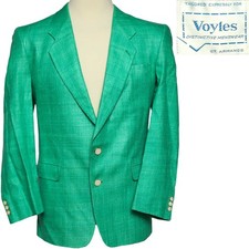 Vintage Sport Coat Jacket Blazer Green Raw Silk Voyles Casual Preppy 43 R