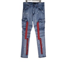 Waimea Skinny Fit Jeans Boys Size 16 Distressed Streetwear Acid Wash Red Straps