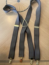 Men's Adjustable Elastic Suspenders with Gold Snap Clips Geometric Pattern