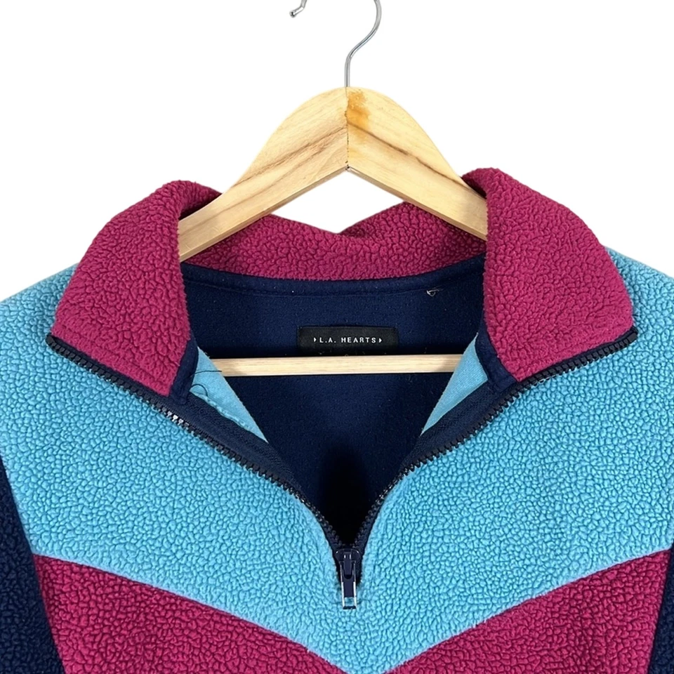 Pullover polar LA Hearts para mujer S bloques de color azul marino rosa corto años 90 retro Foto 2 de 4