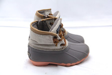 Sperry Saltwater Winter Boots Girls Size 9M Tan Gray Pink Side Zip Rain Duck