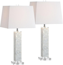 28.5" White Mother-Of-Pearl Seashell LED Table Lamp Set of 2, Coastal Contempora