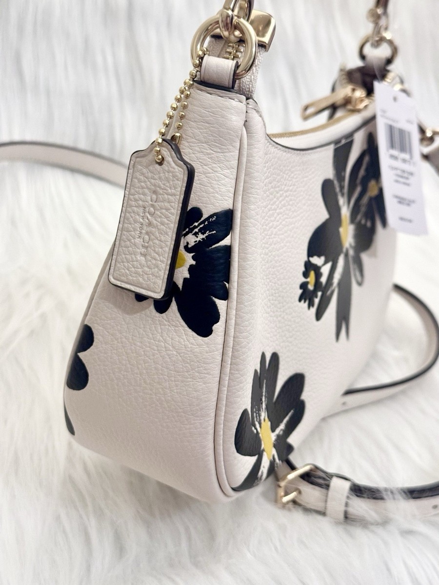 Coach Teri Shoulder Bag Pebble Leather With Floral Print in Chalk
