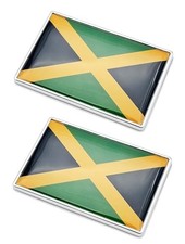 2 Pcs 3D Jamaica Jamaican Flag Metal Car Stickers - Chrome Decals - 2.3x1.6