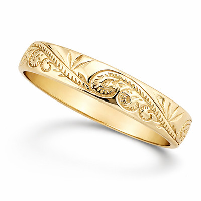 Massiver 14K Damen Gelbgold Ring Gravur Hawaii Schnörkelring 5mm Größe 1 - 12