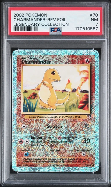 2002 POKEMON LEGENDARY COLLECTION #70 CHARMANDER-REVERSE FOIL PSA 7