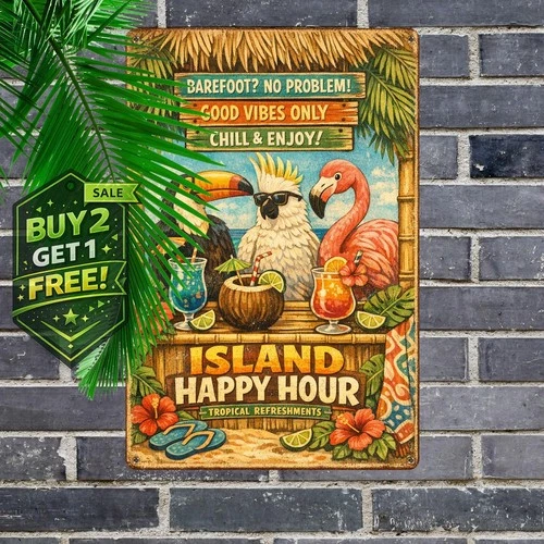 Tropical Beach Bar Parrot Vintage Metal Tin Sign No Problem Plaque