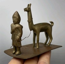 Vintage Handmade Cast Brass Llama Figurine Folk Art Bronze Animal Sculpture
