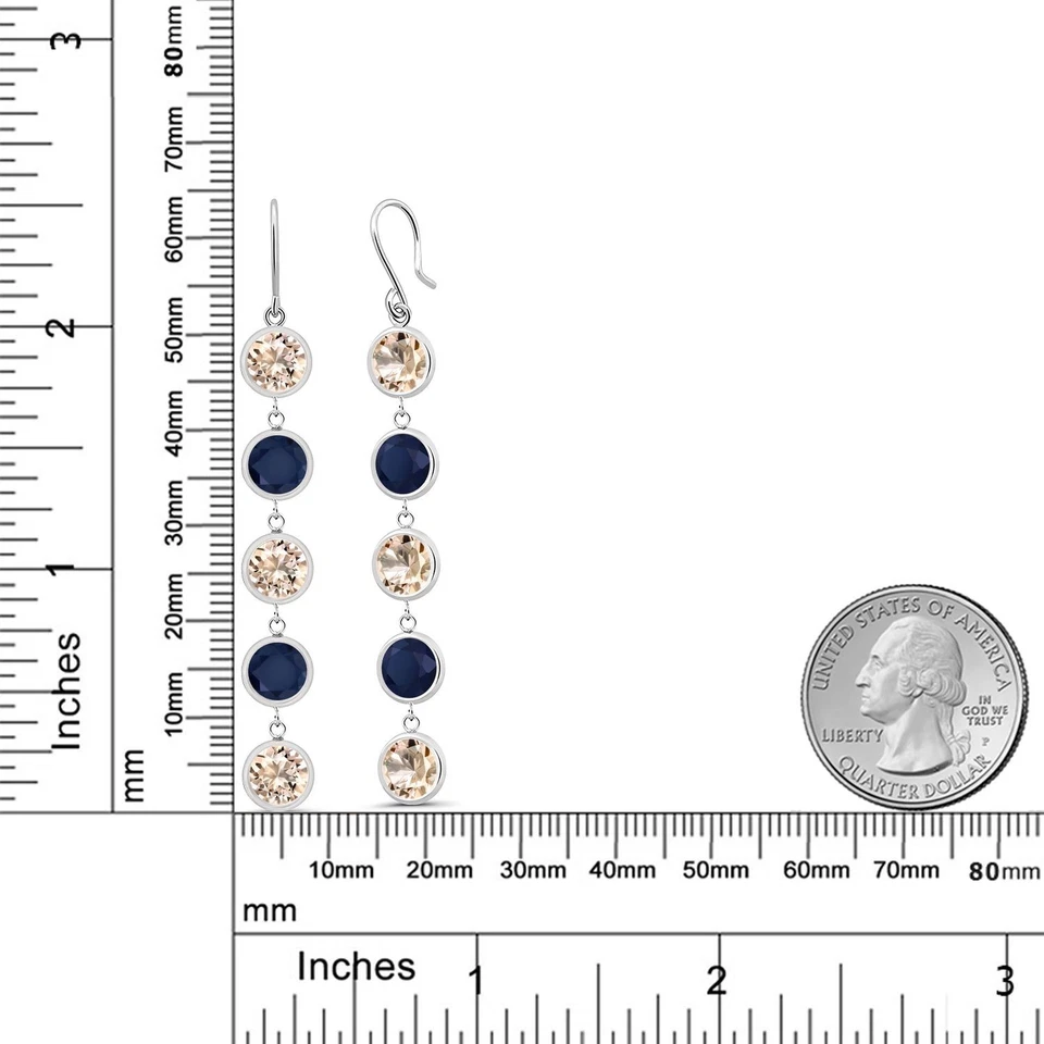 Pendientes redondos de plata de ley 925 con zafiro azul morganita melocotón de 8,00 quilates Foto 2 de 2