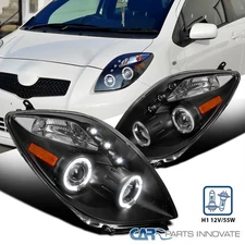 For Toyota 06-08 Yaris 2/3Dr Hatchback LED Halo Projector Headlights Lamps Black