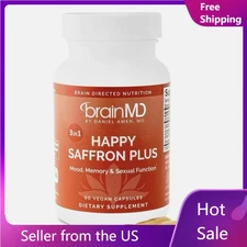 BrainMD Happy Saffron Plus - 90 Capsules - with Saffron Flower Extract, Curcumin
