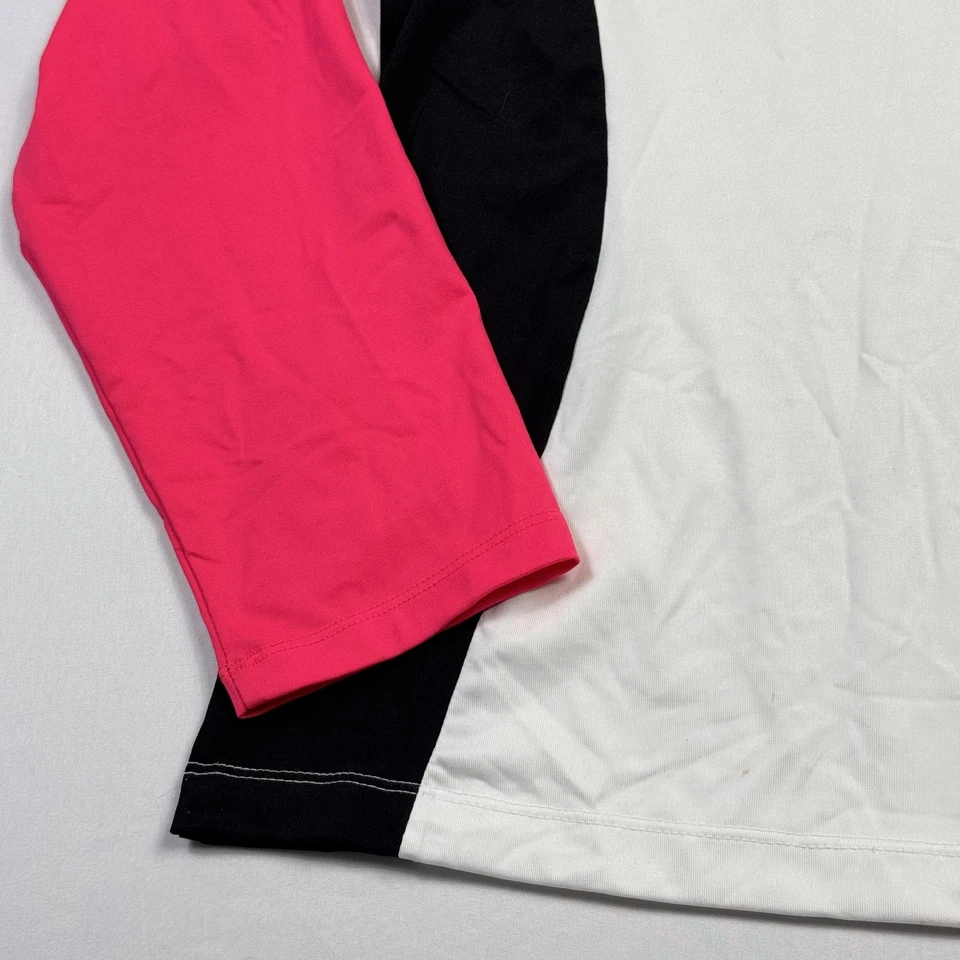 Pullover Cola Mujer Grande Blanco Rosa Cuarto Cremallera Manga Larga Golf Colorblock Foto 4 de 4