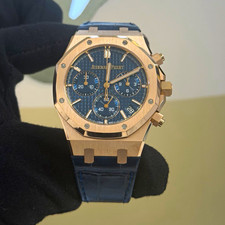 Audemars Piguet Royal Oak Chronograph Date RG Blue Dial Blue Leather Box Papers