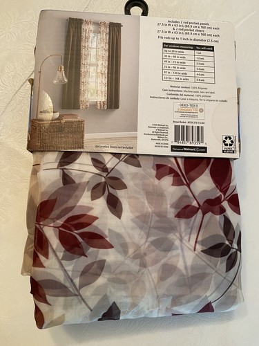 Mainstays 63x27.5” Window Curtain Rod Pocket Set Brown (4 Pc) DWR - Picture 3 of 5