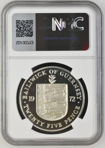 1972 Guernsey 25 Pence Silver Proof NGC PF65 Ultra Cameo - Cupid - 25th Wedding - Picture 2 of 2