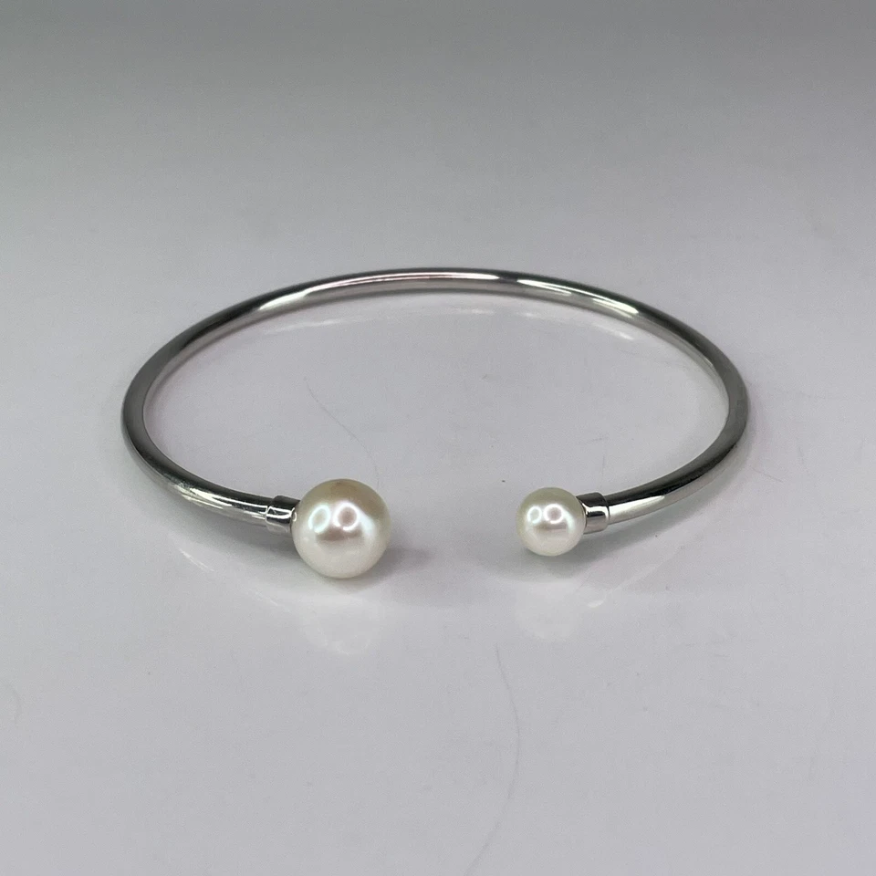 Natural Pearl Minimalistic Bangle Bracelet 925 Sterling Silver London Hallmark - Image 3 of 4
