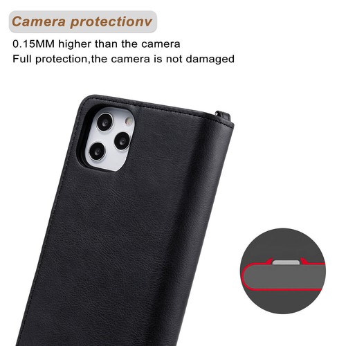 Removable Card Leather Zipper Wallet Back Case For iPhone 15 14 13 12 Pro 11 Pro - Picture 6 of 23