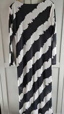 Mono Stripe Mesh Scoop Back Column Maxi Dress Size 14
