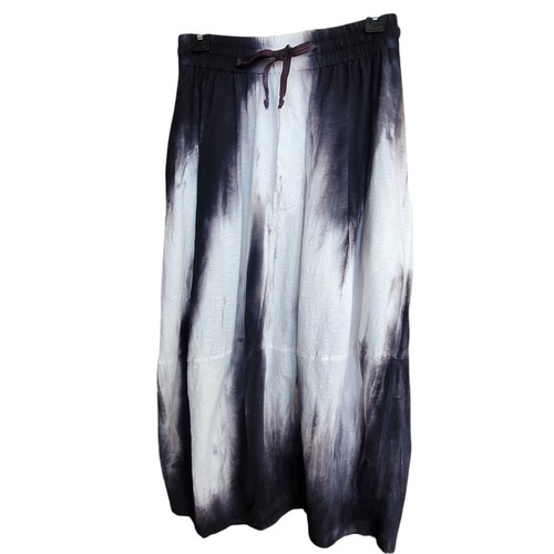 Gilda Midani Y Skirt Tie Dye White Black  100% Cotton Lagenlook Art Wear Tulip 
