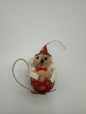 Vintage Christmas Holiday Mouse Felted Plastic Tree Ornament Figure