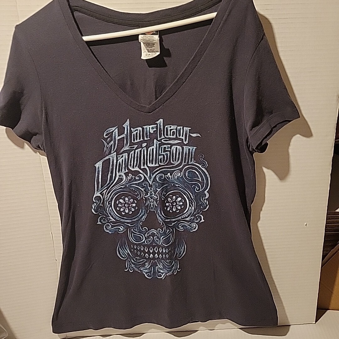 Harley Davidson T-Shirt Womens XL Floral Skull Short Sleeve