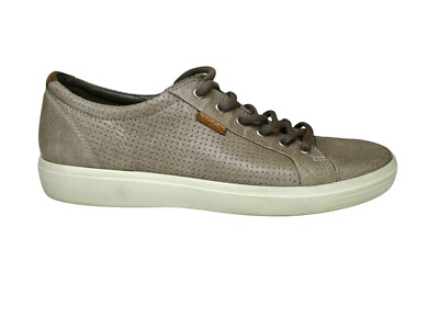 Ecco Soft 7 Mens Size 45 Us 11-11.5 Perforated Leather Sneakers Grey Taupe