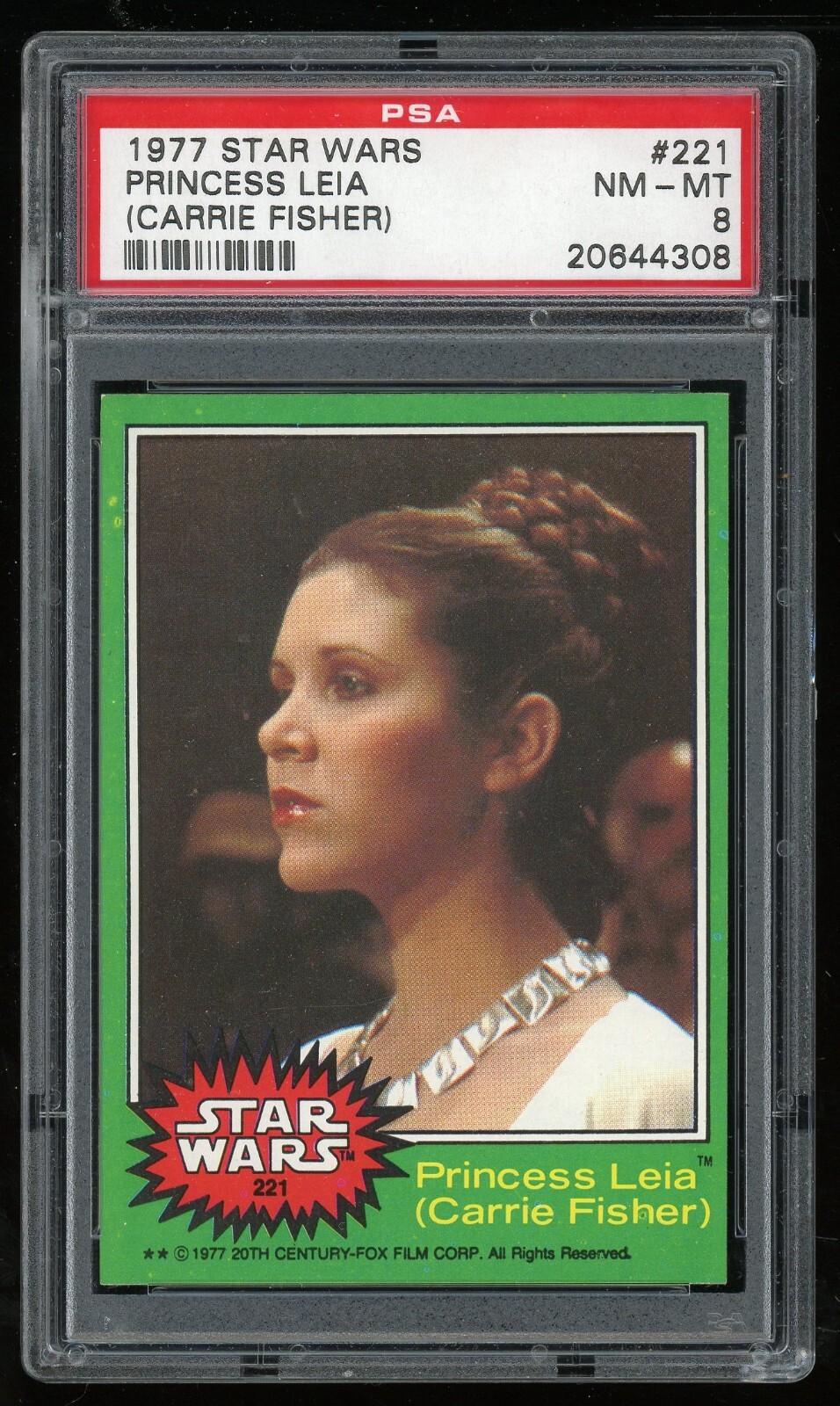 1977 Topps Star Wars Trading Card #221 Princess Leia... 4th (Green) PSA 8
